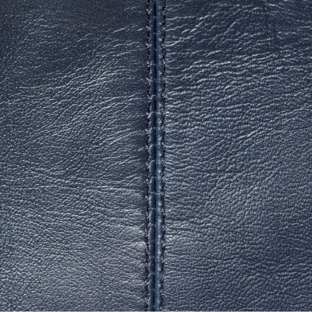 & Other Stories Leather Oversized Drawstring Tote, Navy. - Picture 4 of 12